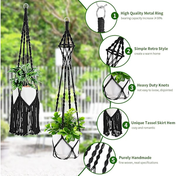 Macrame växtupphängare - 6-pack hängande krukor för inomhusväxter med 6 set