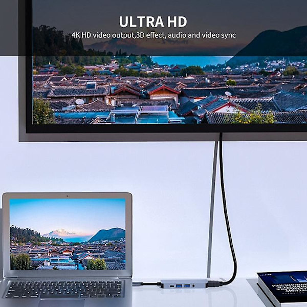 5-in-1 USB-C Hub -telakka-asema, Type-C - HD 4K, kaksi USB3.0-porttia, 3,5 mm:n audioliitäntä, PD 60 W:n pikalataus