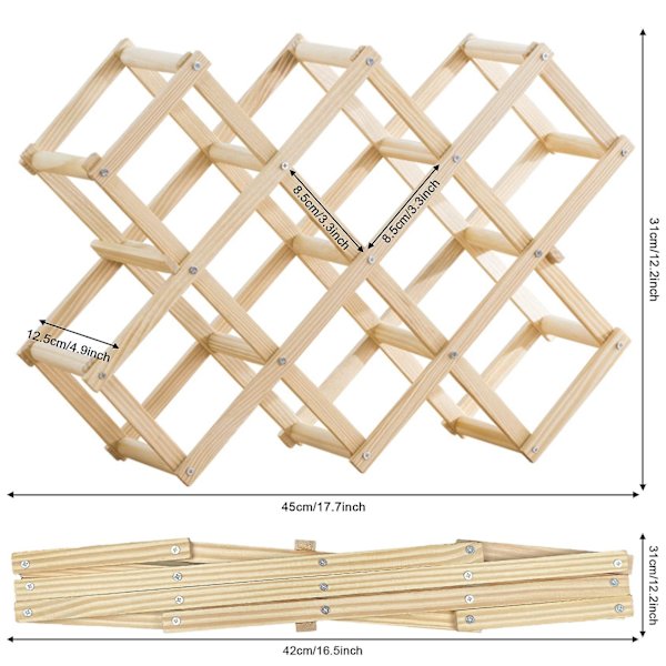 Trästapelbart vinställ för 10 flaskor 45x12,5x31cm, Rhombus Log Shelf, 3-nivåers handgjort vinställ, Flaskställ för bardisk, vardagsrum, Ki