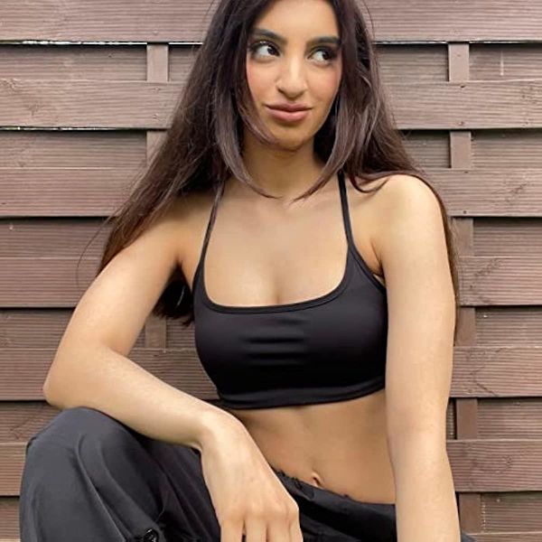 Naisten selästä avoin urheiluliivi, seksikäs bustier, naisten topattu push-up-liivi, ristikkäinen urheiluliivi, ilman kaaritukia, joogaan, kuntosalille Black S