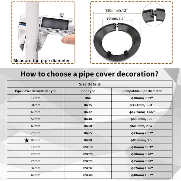4 kpl sopii 3,5 tuuman putkelle Pp-muovinen laippaputken suojus koristelu musta Escutcheon-kaulus putken suojus patteri seinäputken putken koristeluun Black 3.5inches pipe Dia
