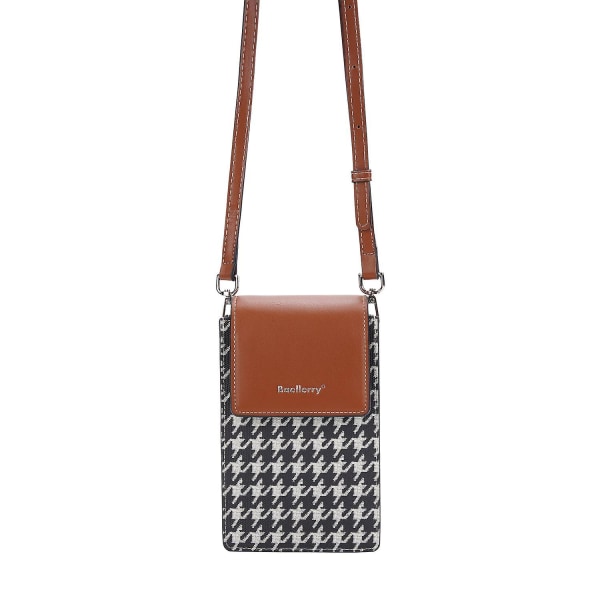 Magnetisk knappsplicing Gird PU läder crossbody väska liten axelväska för resor, dagligt bruk Brown
