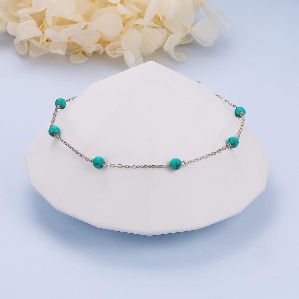 Ranta Nilkkakorut Naisille 925 Sterling Hopea Boho Ranta Jalkaketju Tekoturkosi Helmillä Usko Risti Nilkkakoru Lahja Naisille Tytöille, 9-10 Tuumaa Lab Turquoise Bead