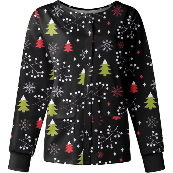 Dame Skrubjakke Trykt Juletrykte Skrubjakker Til Kvinder Efterårsskrubtoppe Julegrafik Sygeplejerskejakker 4XL G