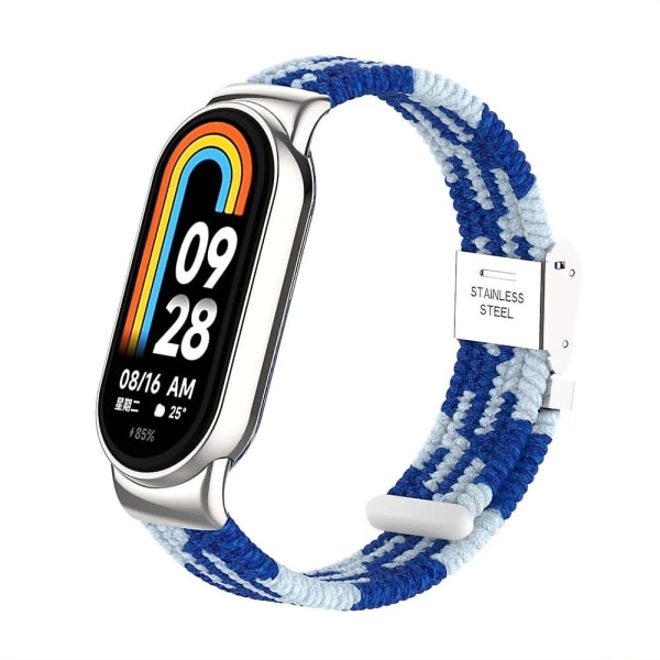 För Xiaomi Smart Band 8 flätat nylon watch Justerbart spänne elastiskt band Blue White