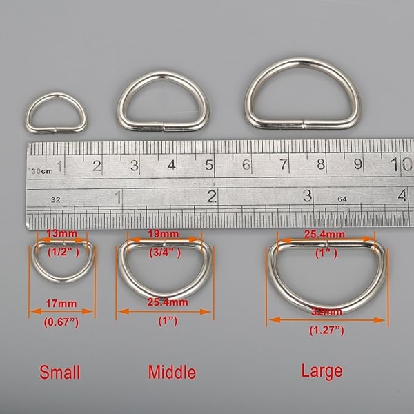 Metallinen D-rengas 1 tuumaa Hitsaamaton Nikkelöity 100 kpl pakkaus (Suuri) 1 inch(26mm)