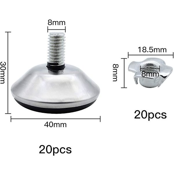 20 Stk. Møbeljusteringsfødder M8 X 30 Mm Nivelleringsfod Møbelfødder