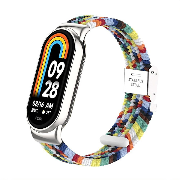 För Xiaomi Smart Band 8 flätad nylon klockarmband justerbart spänne elastiskt band Colorful