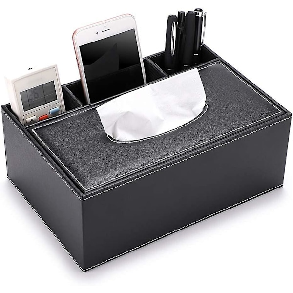PU Læder Rektangulær Kleenexboks Cover - Multifunktionel Kleenexboks Holder med Papirvarer Fjernbetjeningsboks, Dekorativ Kleenex Pen Fjernbetjenings Organizer