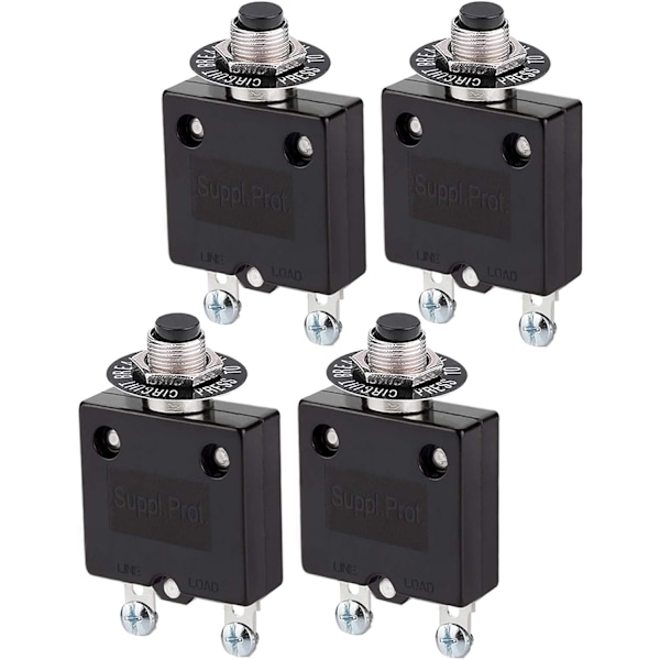 12V/24V DC tryckknapp termisk kretsbrytare, 125/250V AC 50/60Hz tryckåterställningskretsbrytare med snabbanslutningsterminaler (30A, 4 st)
