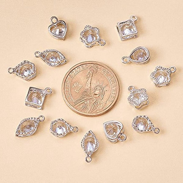 1 Ask 60 st Cubic Zirconia Legering Charm Set i 6 Stilar för Smyckestillverkning Storlek 10-15mm Längd i Platina