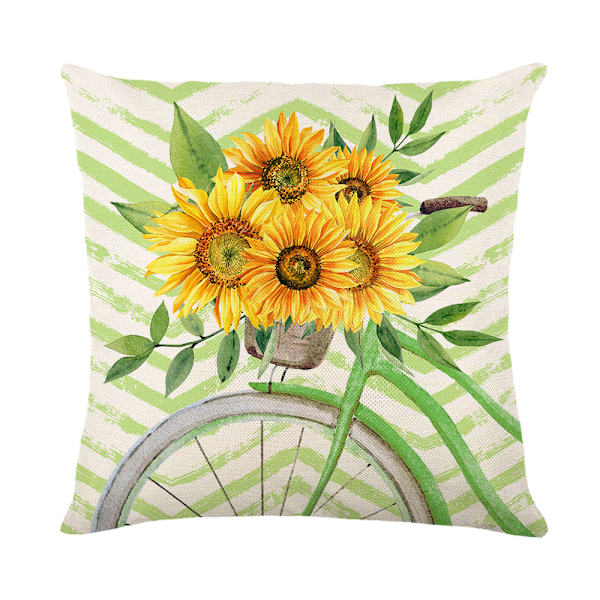 4 st sommar solros kuddfodral i linne med tryck för vardagsrumssoffa, dekorativ kudde 45x45cm