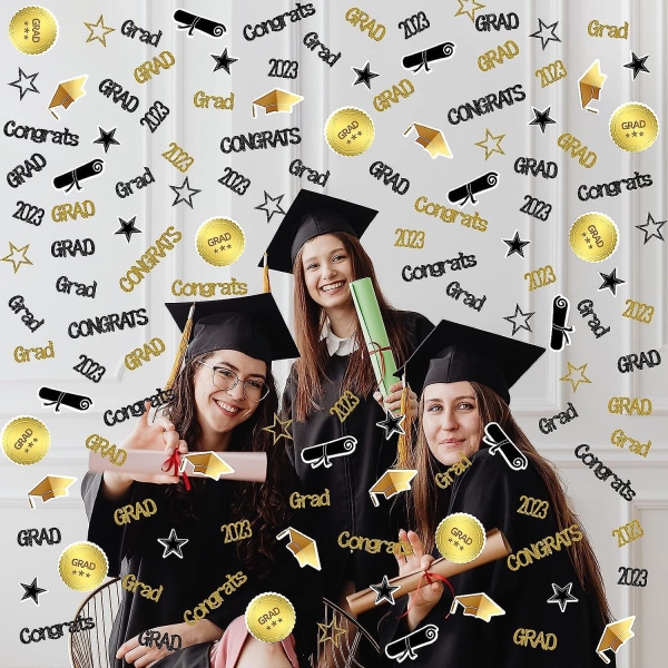 Dimissionskonfetti 2023 Guld Sort Dimissionsfest Dekorationer 2023, Dobbeltsidet Dimissionsbordpynt, Glitter Dimissionspynt Klasse