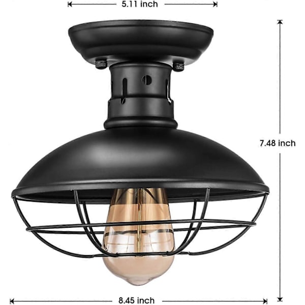 Set med 2 halvinkastade metalltaklampor typ E27 LED retro antik industriell veranda badrum trappa sovrum kök (A) A