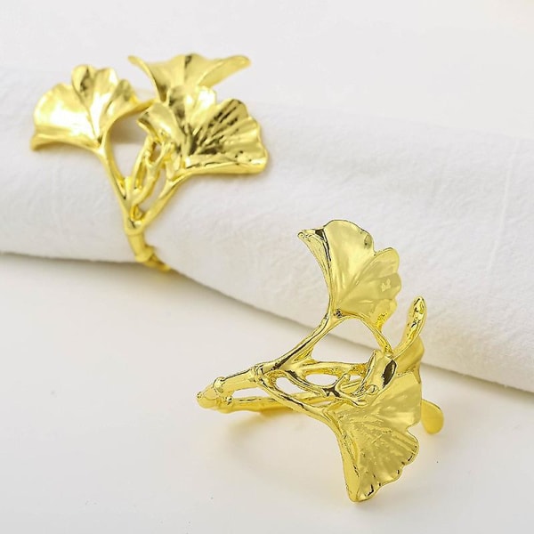 Guld Ginkgo Leaf servettringar, set med 8 servetthållare, blad servettspänne för mors dag, bröllop, fest Fira festival middagsbordsdekoration