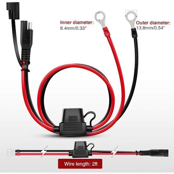 50035R 2FT Ring Ledning 2 Pin Lug Kabel, Øjet Terminal Sele Forlænger Ladekabel