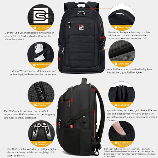 100% Uusi Miesten Reppu, Koulureppu Teineille, Kannettavan Tietokoneen Reppu Black 20inch