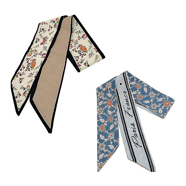 2-pack långa tunna chiffongscarfar - smala halsdukar midjebälten huvudbonader för kvinnor present Style 3