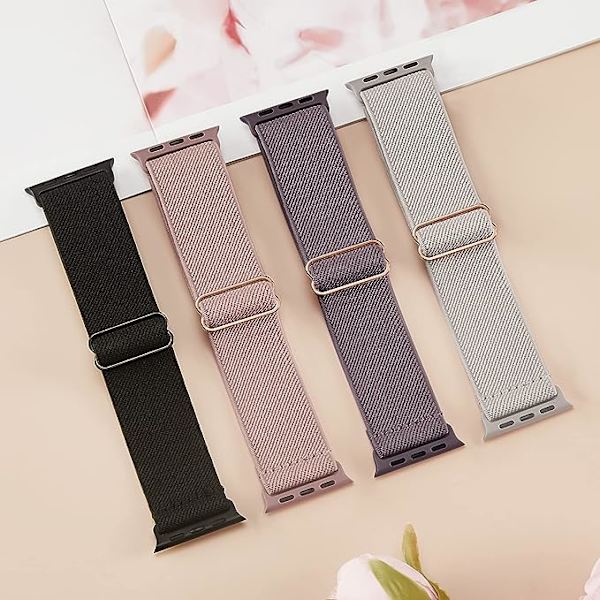 4-pack nylon solo loop-band kompatibel med Apple Watch 38 mm 40 mm 41 mm 42 mm 44 mm 45 mm 49 mm, justerbara flätade sportarmband i elastiskt material AA004 42mm 44mm 45mm