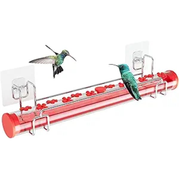 Vindueskolibrifoder, Kolibrifoder til vinduesmontering, Kolibrifoder med 12 foderporte og fuglehabitat 44,5 cm