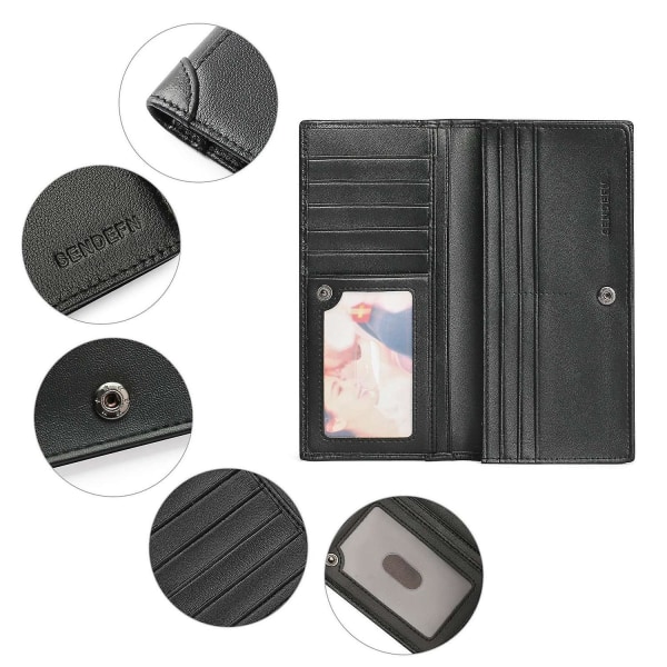 Flera kortplatser för män Plånbok RFID-blockerande läder Kontantförvaringspåse Stor Billfold Clutch-väska Black