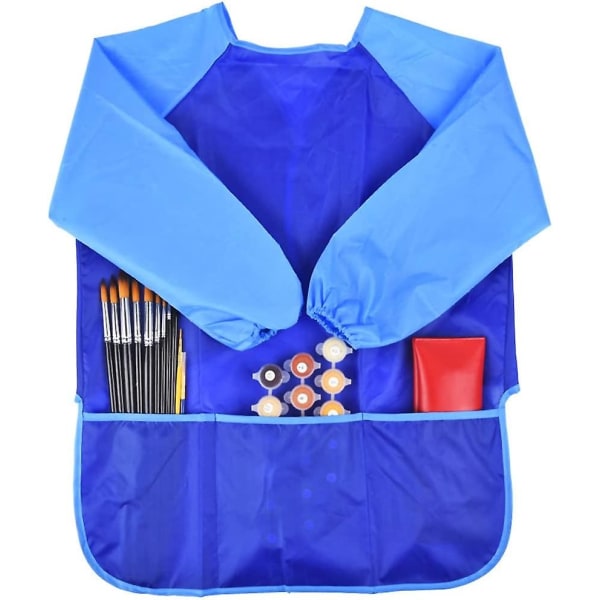 Långärmad konstklänning för barn, Acsergery vattentätt målningsförkläde (blå) Present