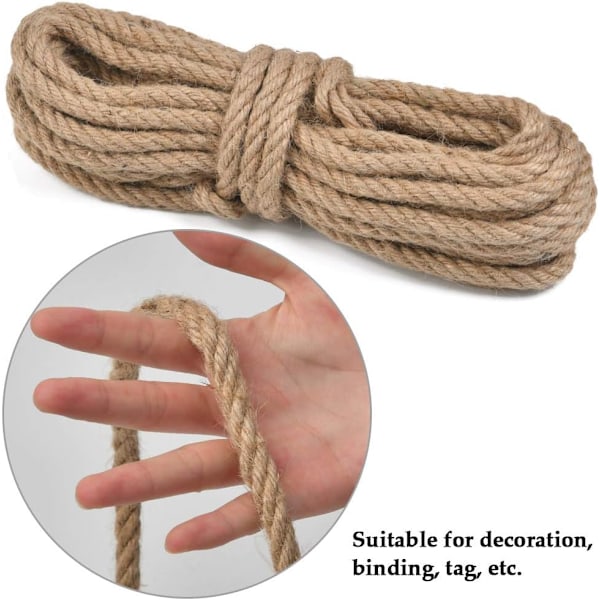 10 m Hamp Reb 12 mm Tyk Hamp Snor, Jute Reb 12 mm Kraftig Have Reb Jute Snor Have Snor Jute Snor Håndværk Snor til Havearbejde