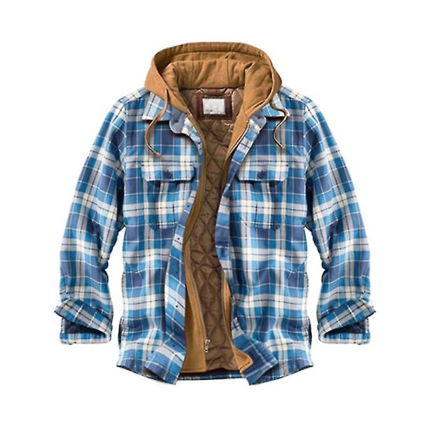 Herre Varmt Vatteret Foret Bomuldsjakker Med Hætte Knap Ned Lynlås Langærmet Plaid Jakker Color 14 4XL