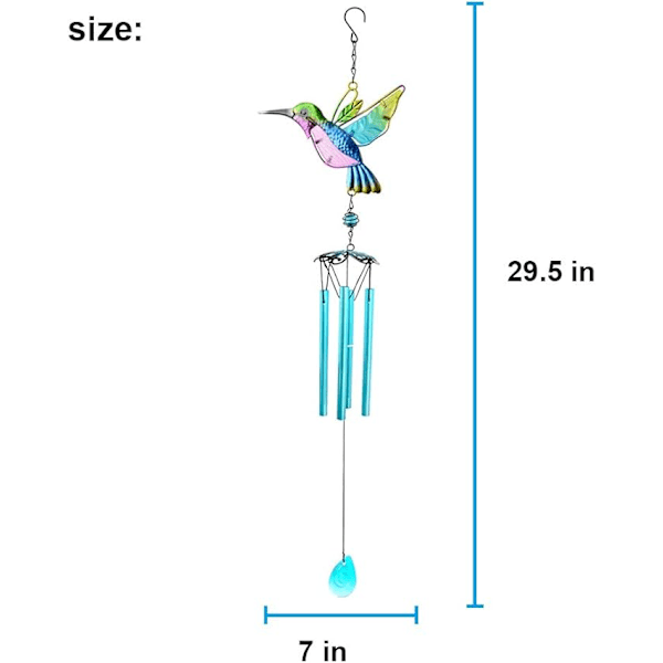 Kolibri Vindspel, Utomhus Vindspel Presenter till Mamma Inomhus Järn & Färgat Glas Vindspel för Hem, Trädgård, Fönster