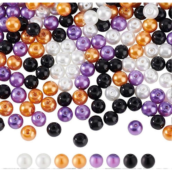 400 st Halloween Pärlor 6mm 4 Färger Glas Runda Bakade Målade Pärlemor Pärlor Färgglada Lösa Distanspärlor Små Pärlor för Smyckestillverkning DIY C