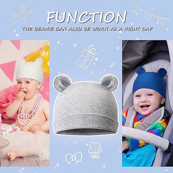6 stycken småbarnsmössor med björnöron för pojkar och flickor, söta babyhattar för barn 0-6 månader, flerfärgade