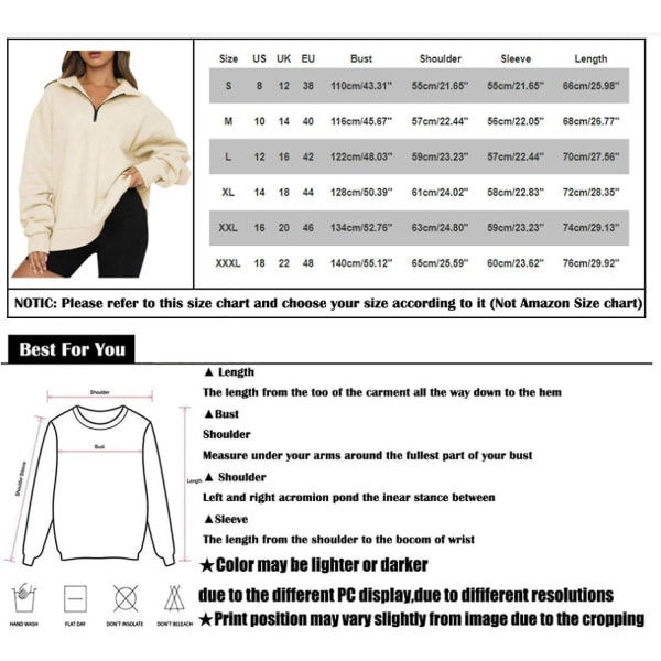 Dame Oversized Halvzip Trøje med Lange Ærmer - Efterårssweatshirt - Kvartzip Trendy Hoodie Outfits til Teenagere m0 ag Medium