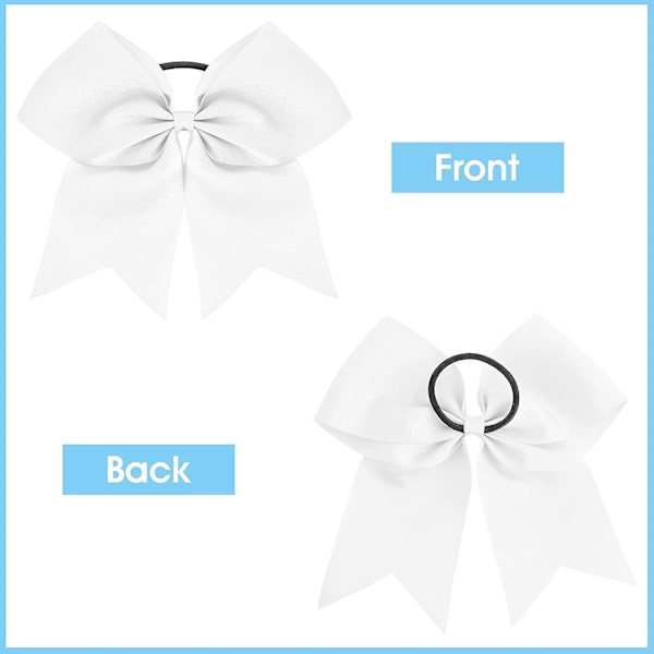 2 st stora cheer bows 8 tum jumbo cheer hårbågar hästsvanshållare elastiskt band white