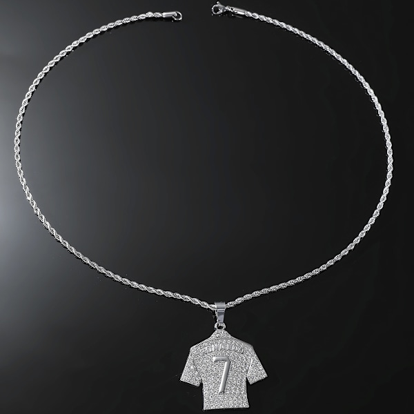 Hip-hop personlighet trend piggbelagt diamant nr. 7 jersey anheng tredimensjonalt herre halskjede silver
