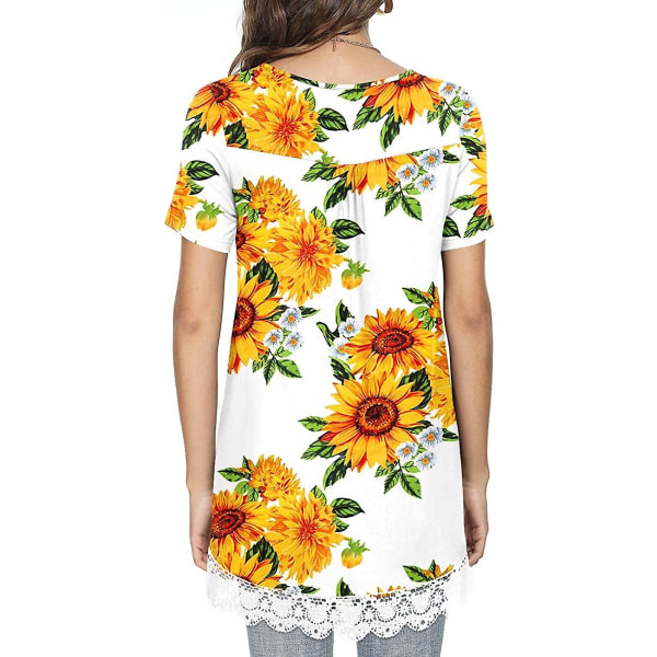 Naisten kevät-kesä Henley-paidat napitettava tunika toppeja 2023 rento lyhythihainen pusero T Sunflower White XXL
