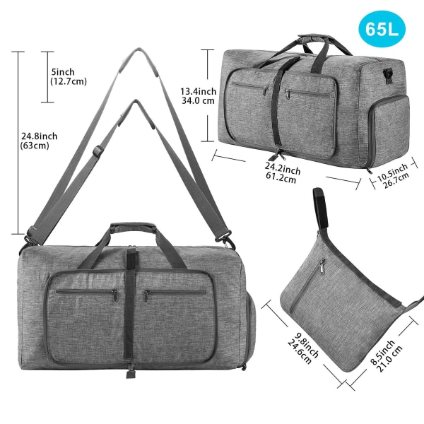 65L Packable Duffel Bag Med Skofack Neutral Resväska Vattentät Duffel Bag