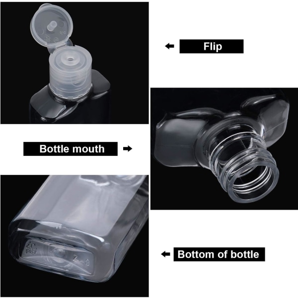 50 st transparenta tomma reseflaskor 30 ml/ 1 oz flip-lock tom behållare bärbar påfyllningsbar flip-top flaskor för resor utomhus