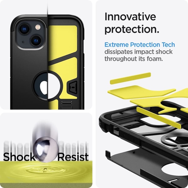 Spigen Tough Armor [Air Cushion Technology] [Sotilastason Iskunkestävä] Suojakotelo Yhteensopiva Iphone 13 Kanssa - Musta