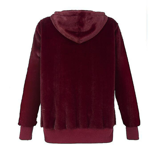 Dame Mode Afslappet Frakke Efterår Vinter Hættefrakke Plys Varm Jakker Plus Størrelse S-5xl Wine red 4XL