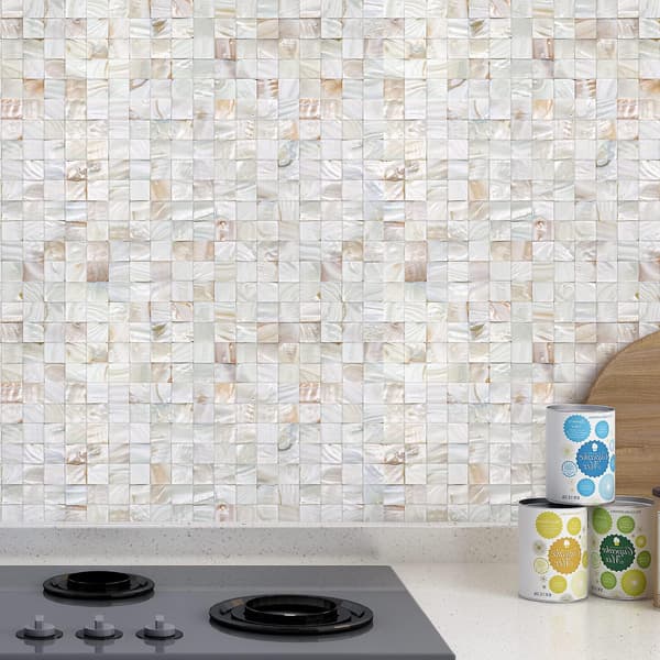3D Hvid Sømløs Perlemor Flise Shell Mosaik Til Badeværelse/Køkken Backsplashes (8 Ark)