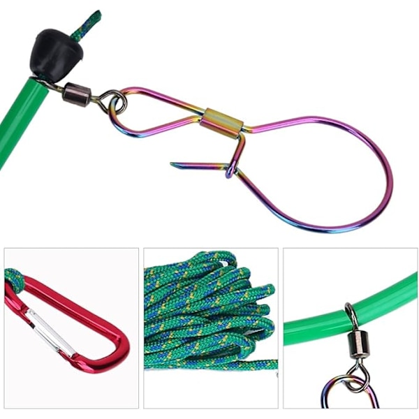16FT Tungt Arbetsstål Fiskestränglås med 5 Spännen Fiske Rep Lanyard Fiskeutrustning Kit Tackle Verktyg