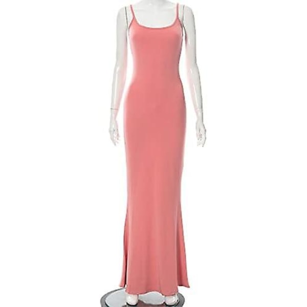 Kvinnors avslappnade loungeklänning med långt släp, sexig ärmlös rygglös bodycon maxiklänningar 2023 sommar slim elegant Pink S