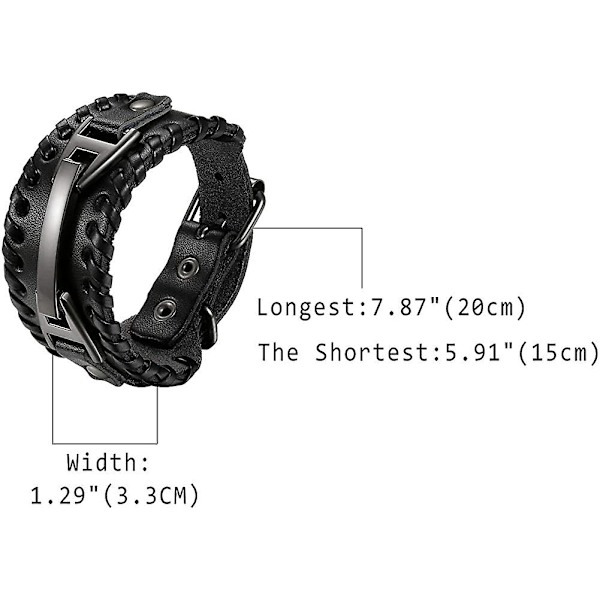 Justerbart brett läderarmband för män, legerat punk flätat bälte manschettarmband