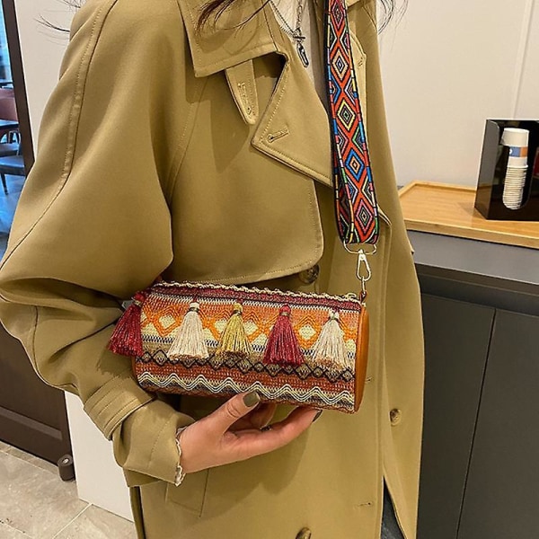 Etninen kangas crossbody-laukku teinitytöille, lompakko, olkalaukku naisille Brown
