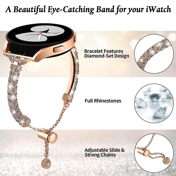 20mm klockarmband för Samsung Galaxy Watch6 40mm 44mm/Watch6 Classic 43mm 47mm/Watch 4/5 40mm 44mm Rose Gold Colorful Rhinestone