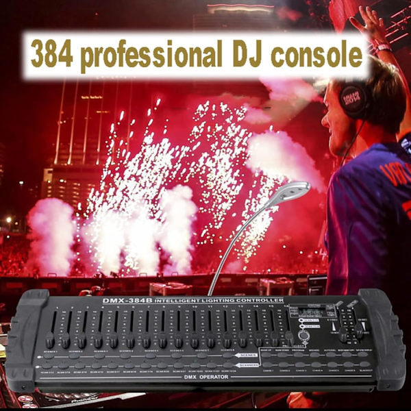 DMX 384B Konsol, Dmx512 Ljusstyrningsenhet, Midi-ingång, Intelligent DJ-styrenhet, DJ-dimmerkonsol, Scenbelysningskonsol, med LED-display