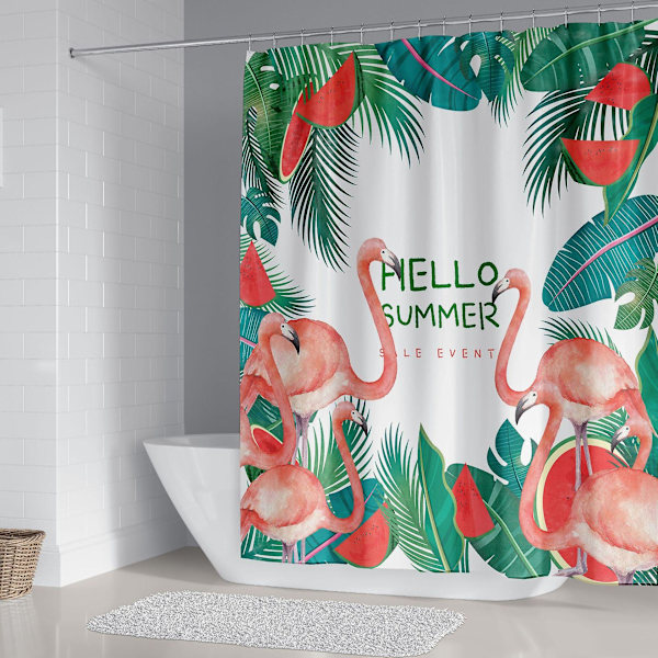 Flammende Flamingo Bruseforhæng 180*200 Cm, T Bruseforhæng Vandtæt Polyester Bruseforhæng Med 12 Kroge Til Juledekoration