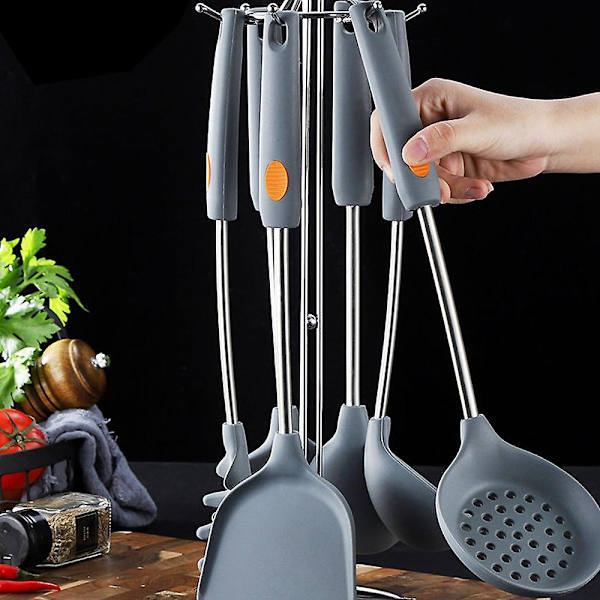 Silikone Køkkenredskabssæt, 2 stk. Køkken Must Haves Rustfrit Stål Håndtag Madlavningsredskaber, grå Spatel * Grå Ske Gray spatula * gray colander