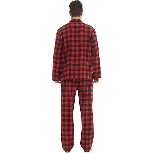 Herre Pyjamas Sett Langermet Rutete Lounge Wear Sett Flanell Pyjamas Rutete Topp og Bukser 2 Deler Vinter Bomulls Nattøy Red M