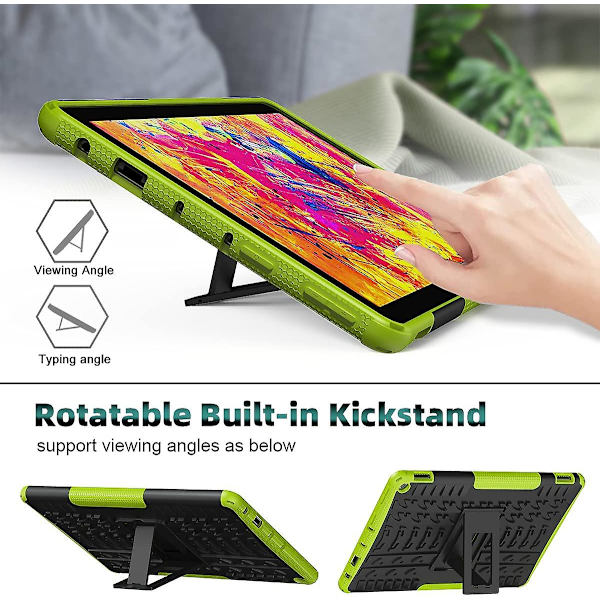 Til F I R E Hd 10 Tablet Cover 2021, Robust Dobbelt Lag Stødsikkert Slagfast Støtteben Beskyttelsescover Kompatibelt Med Fire Hd 10 Cover & 10 Green